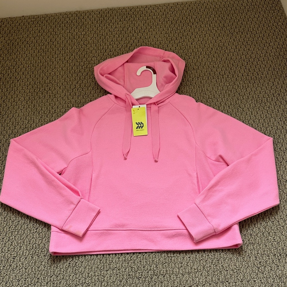 NWT All In Motion Cozy Rib Hoodie in Pink with Front Pocket Sz XS